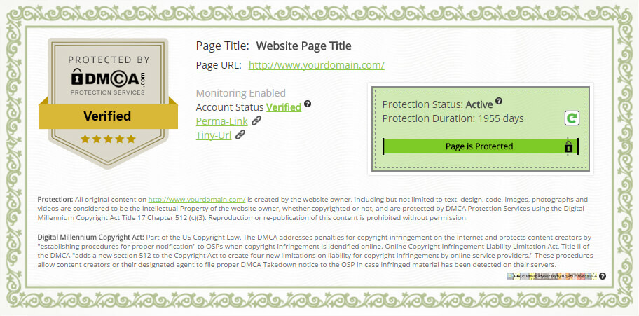 DMCA Protection Certificate Demo