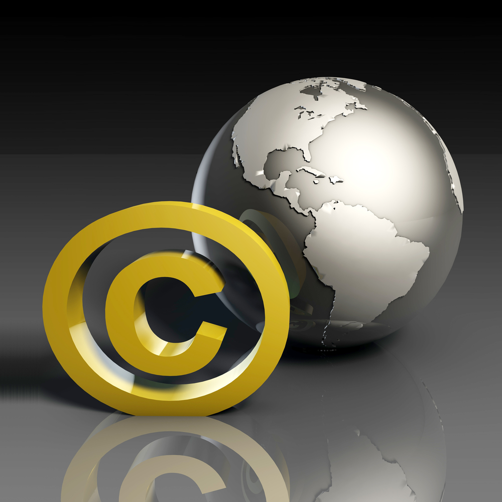 copyright icon next to silver globe